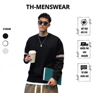 Áo Sweater Nam Cổ Tròn Giữ Nhiệt Phong Cách Hàn Quốc Hoạ Tiết Viền Tay Chất Liệu Len Lông Thỏ Mềm Mại Cao Cấp
