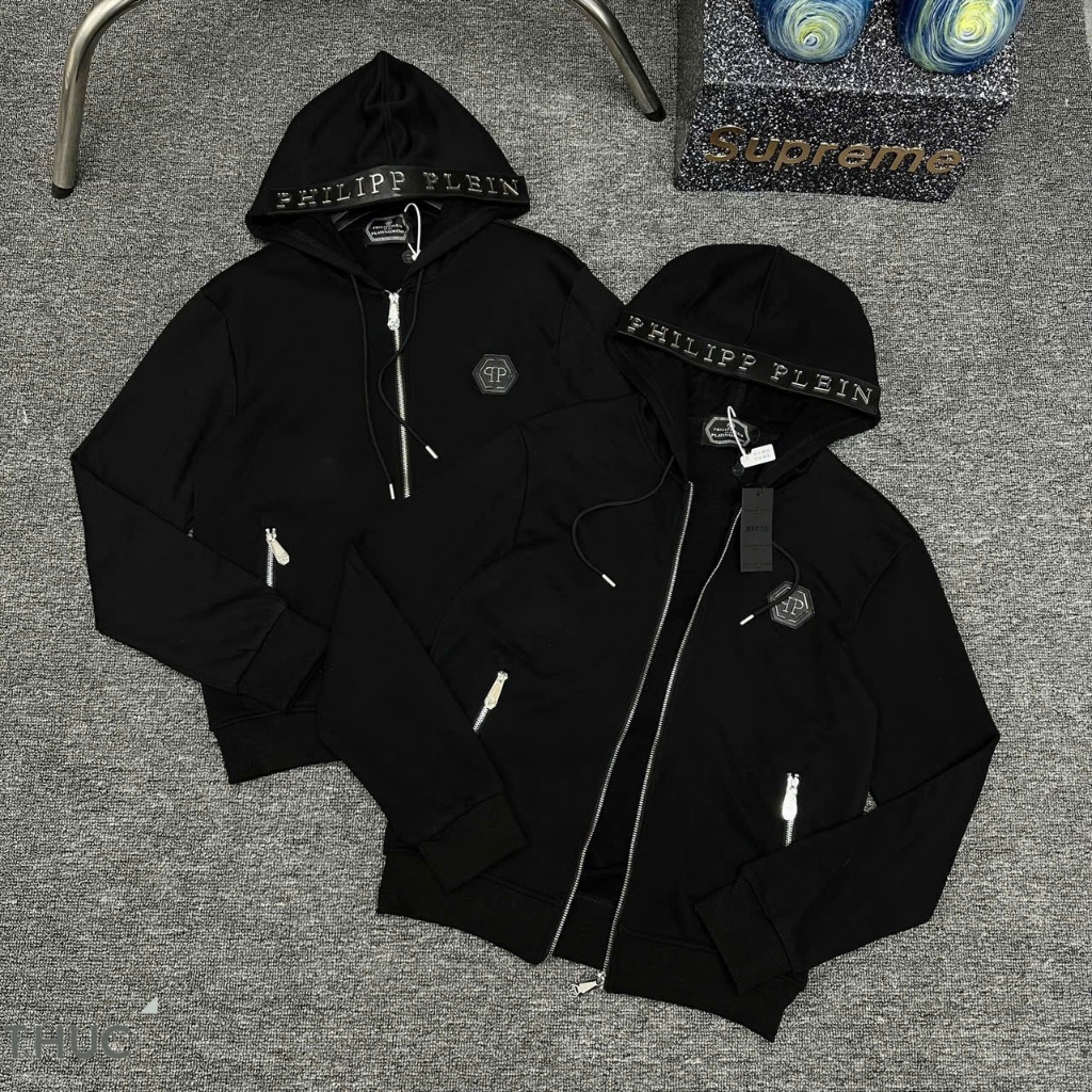 Áo Hoodie Philipp Plein Phối Khóa Cổ Dây LoGo Kim Loại Sang Trọng, Áo Khoác Philipp Plein Boy Phố 2024