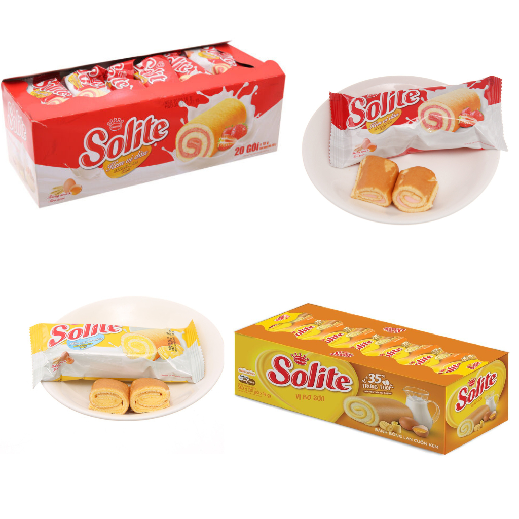 Bánh bông lan cuộn kem Solite hộp 18 gói 324g