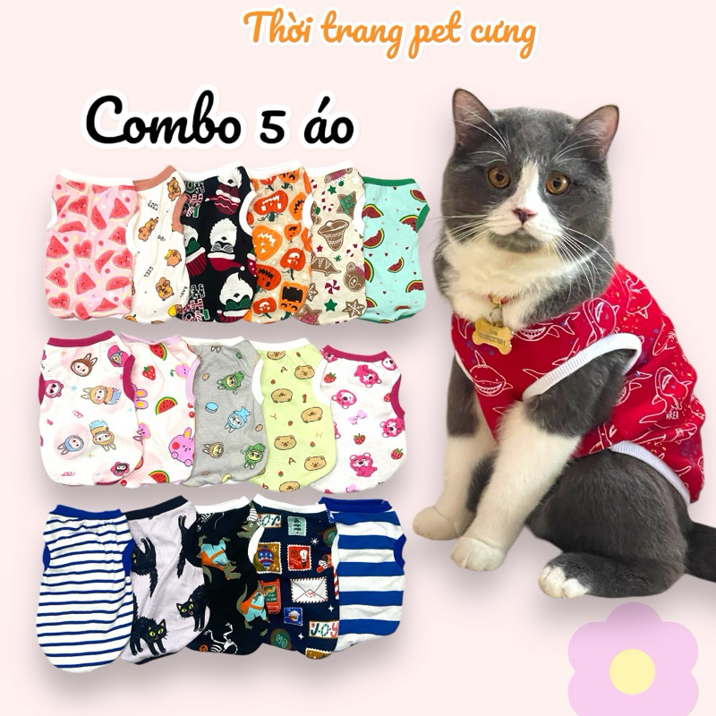 COMBO 5 Áo Thun Cho Chó Mèo Giá Rẻ Chất Vải Thun Mát Mẻ