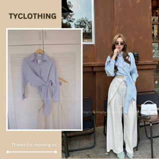 Áo sơ mi vạt eo chéo cá tính - Hàng Thiết Kế- Màu Xanh- TYCLOTHING