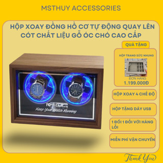Hộp xoay đồng hồ cơ tự động quay lên cót chất liệu gỗ óc chó cao cấp