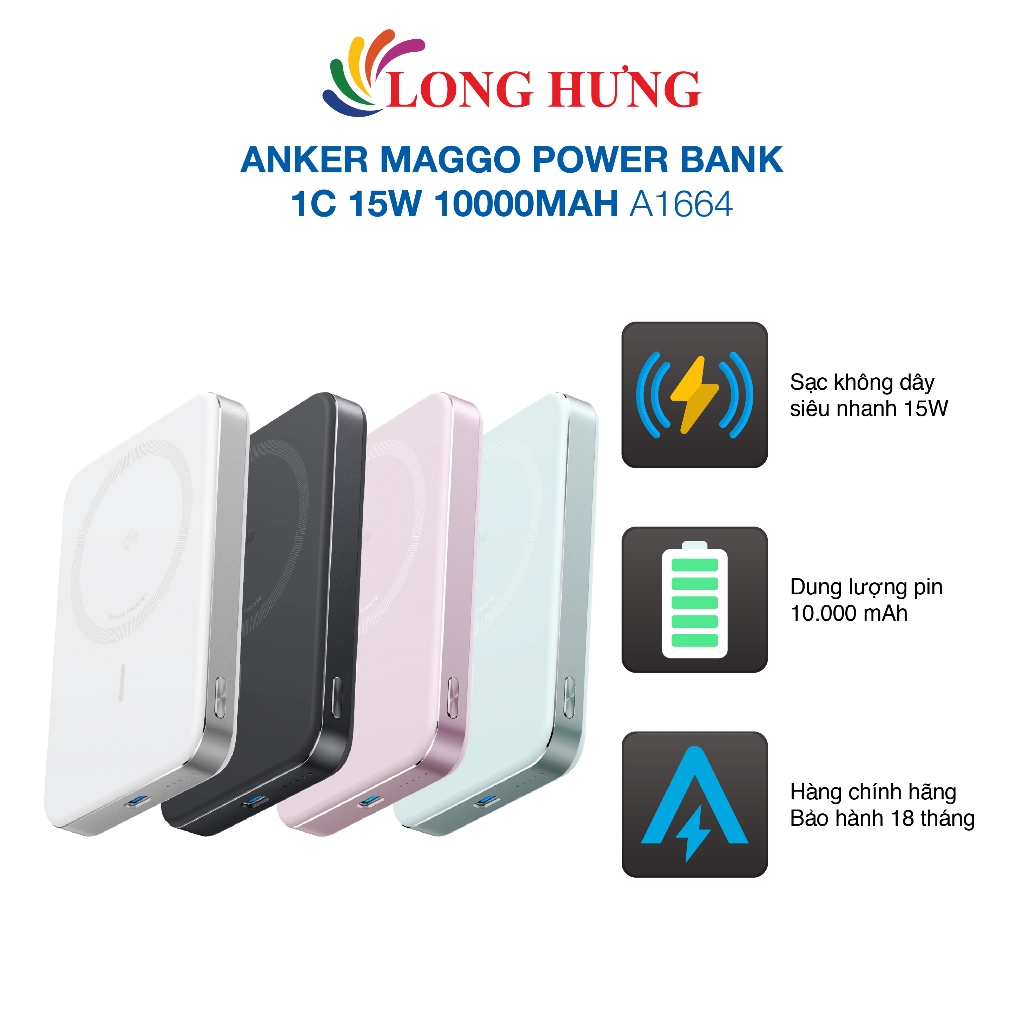 Sạc dự phòng Anker MagGo Power Bank 1C 15W 10000mAh A1664 - Hàng chính hãng