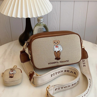 [HÀNG SẴN] Túi xách nữ dáng hộp 1 ngăn , kèm ví nhỏ dây đeo chéo in hình gấu dễ thương - TXN094