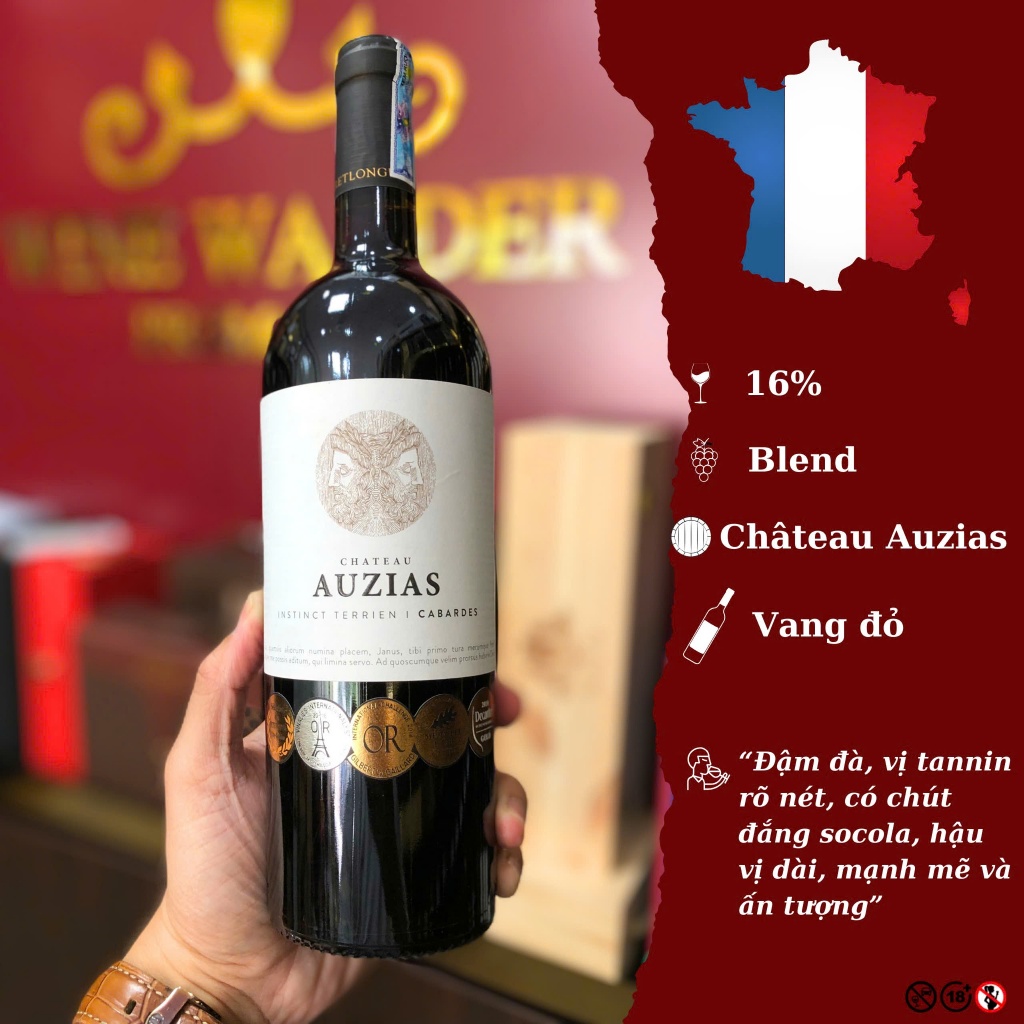 Rượu Vang Đỏ Red Wine Rượu Vang Pháp Château Auzias Paretlongue Instinct Terrien 16% 750ml