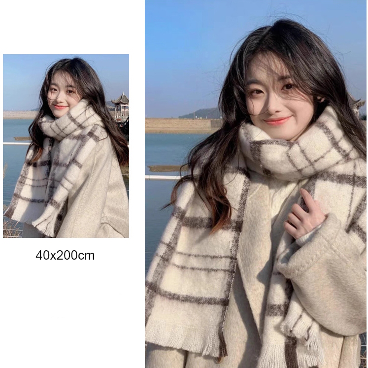 Khăn Quàng Cổ Nữ mùa đông Khăn Choàng Len Kẻ Caro vải Len Phong Cách Vintage | BigBuy360 - bigbuy360.vn