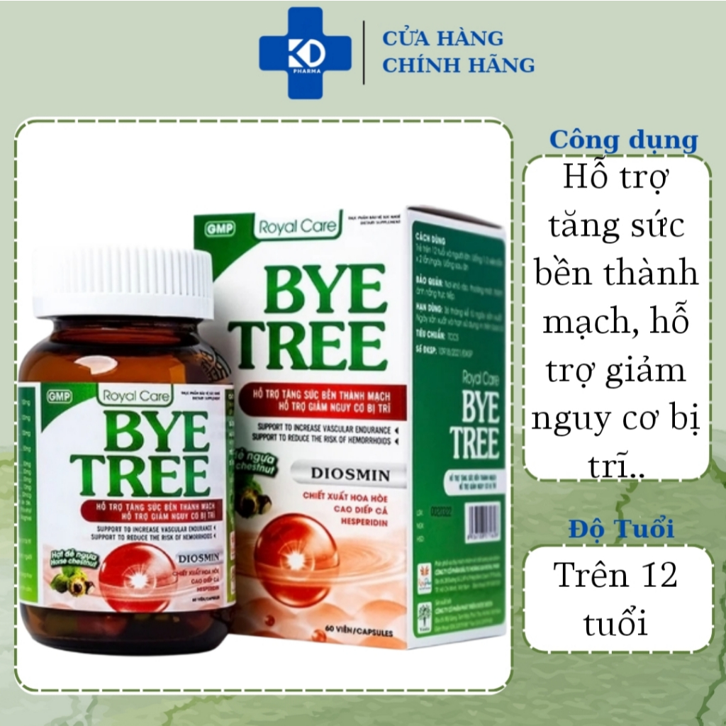 Viên uống ByeTree Royal Care hỗ trợ tăng sức bền thành mạch, giảm nguy cơ bị trĩ (60 viên)