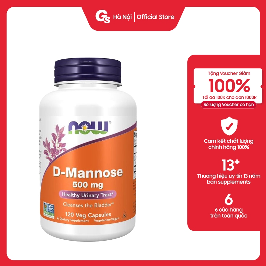 Viên uống Now D-Mannose 500 mg - Hỗ trợ đường tiết niệu nhập khẩu Mỹ - Gymstore
