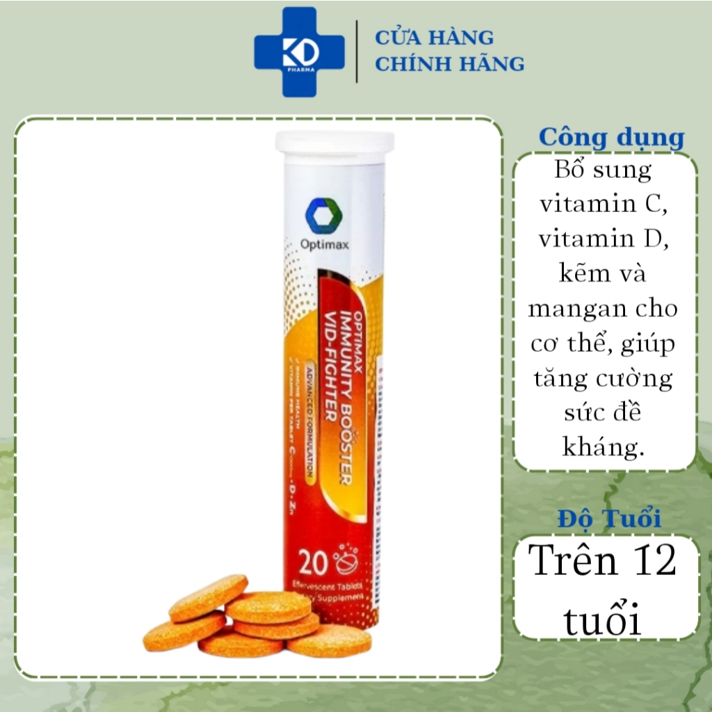 Viên sủi Optimax Immunity Booster Vid - Fighter tăng cường sức đề kháng (20 viên)