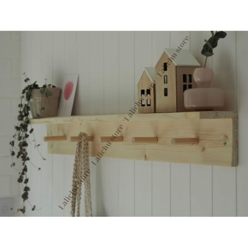 Kệ gỗ treo tường có móc treo, kệ gỗ trang trí