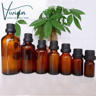 Combo 100 Chai lọ đựng Tinh Dầu 10ml nhỏ giọt, thân thủy tinh màu nâu, năp nhựa PP