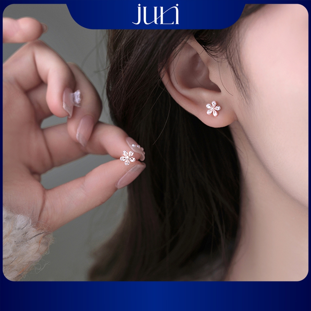 Bông Tai Bạc S999 Cao Cấp Hoa Đính Đá - Trend Mới, Khí Chất, Phù Hợp Nhiều Gương Mặt - KT88 JULI