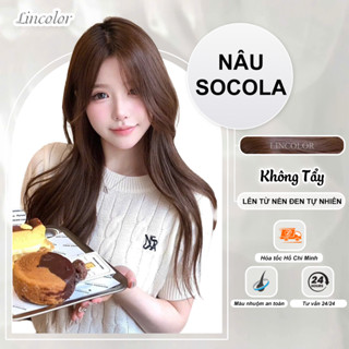 Thuốc nhuộm tóc, thuốc nhuộm tóc màu NÂU SOCOLA, không tẩy, LIN_COLOR, tặng kèm oxy trợ nhuộm và bao tay,trùm đầu