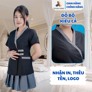 Đồng phục spa, bộ đồng phục mần mon, thẩm mỹ viện phối váy, quần vải cotton lạnh cao cấp xưởng may Thành Trinh TT06
