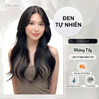 Thuốc nhuộm tóc, thuốc nhuộm tóc màu ĐEN TỰ NHIÊN, LIN_COLOR, tặng kèm oxy trợ nhuộm và bao tay,trùm đầu, bịt tai
