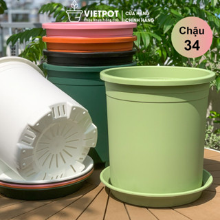 Chậu nhựa trồng cây VIETPOT, size Lớn 34x36cm, 6.6Gal, trơn, trồng kiểng lá, hoa, trang trí sân vườn