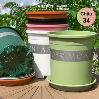 Chậu nhựa trồng cây VIETPOT, size lớn 34x36cm, 6.6gal, Montario, trồng hoa kiểng, để sân vườn, nhà.