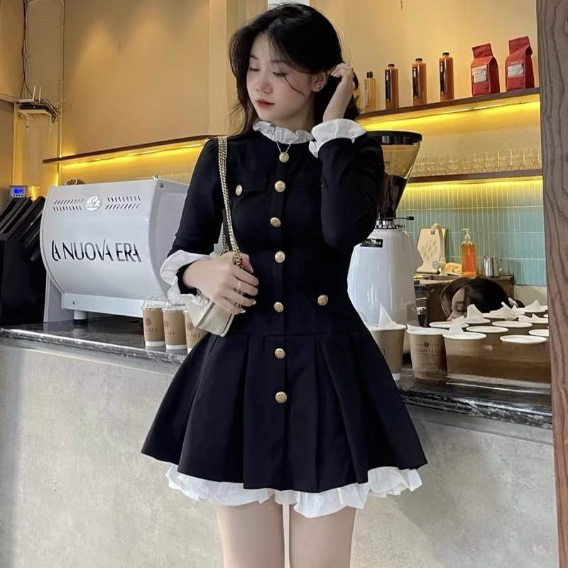 [V1.611] Váy Đen Pha Bèo Trắng Tiểu Thư Dáng Xoè Siêu Xinh Có Ảnh Thật | BigBuy360 - bigbuy360.vn