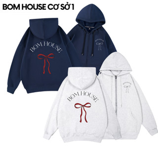 Áo Khoác Hoodie Zip BOM HOUSE CS1 Nơ Đỏ 01 Có 2 Túi Trong Form Rộng Nam Nữ