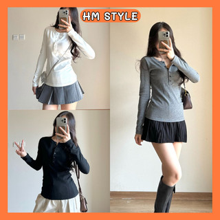 [Màu mới ĐỎ&HỒNG] Áo thun dài tay cúc xẻ chất tăm lông thỏ mềm mịn, áo thun ôm body phong cách Hàn Quốc HA888