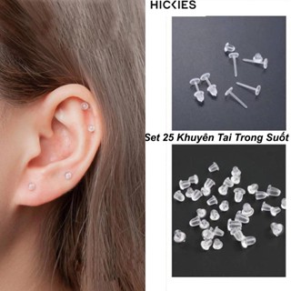 Set 25 Cặp (25 Khuyên Tai + 25 Chốt) Khuyên Tai Trong Suốt Giữ Lỗ Tai, Chống Dị Ứng - HICKIES
