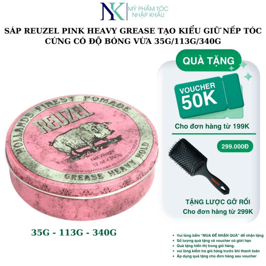 Sáp Reuzel Pink Heavy Grease Tạo Kiểu Giữ Nếp Tóc Cứng Có Độ Bóng Vừa 340g