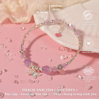 Vòng Đá Kiềng Thạch Anh Tím bổ trợ Học tập mix charm hồ điệp S925 TIỂU ANH GEMS 04