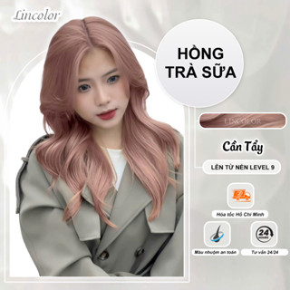 Thuốc nhuộm tóc, thuốc nhuộm tóc màu HỒNG TRÀ SỮA, LIN_COLOR, tặng kèm oxy trợ nhuộm và bao tay,trùm đầu, bịt tai
