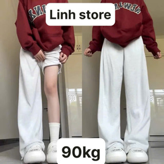 Quần Nỉ Ống Rộng Dáng Suông Bigsize 90Kg Cả Nam và Nữ Mặc Xinh Unisex Mặc Được 2 Kiểu Mặc Mùa Thu Đông Jogger