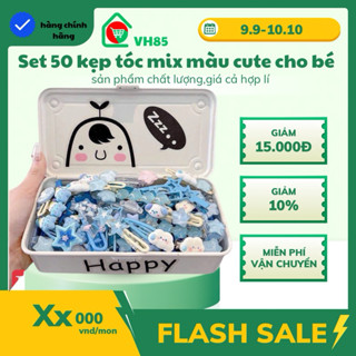Set 50 kẹp tóc màu hồng, màu xanh cho bé gái siêu dễ thương phong cách hàn quốc