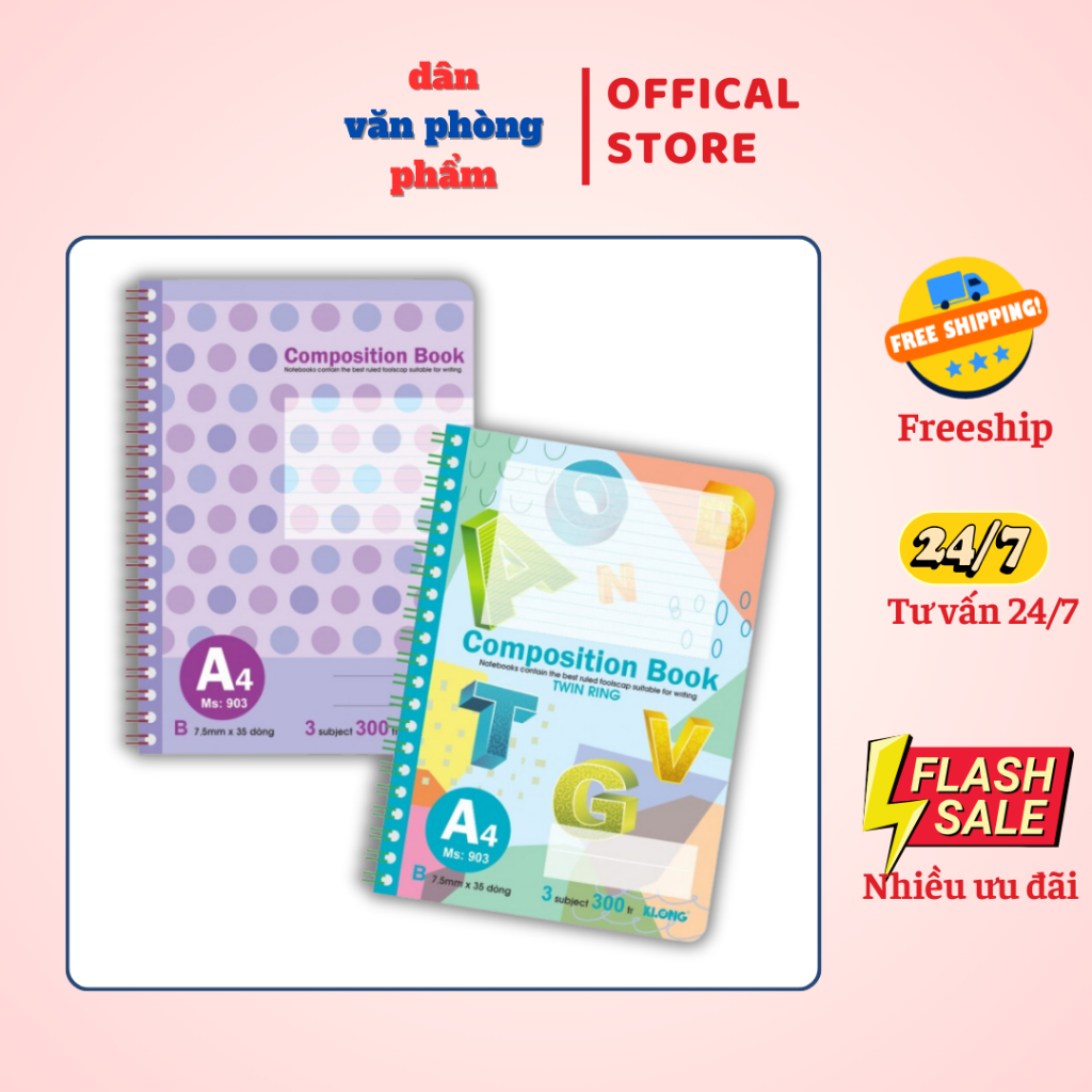 Sổ lò xo kép bìa nhựa khổ A4 - 300 trang KLONG MS: 903