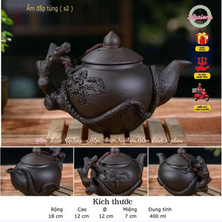 Ấm trà đắp nổi Tử sa Bát Tràng