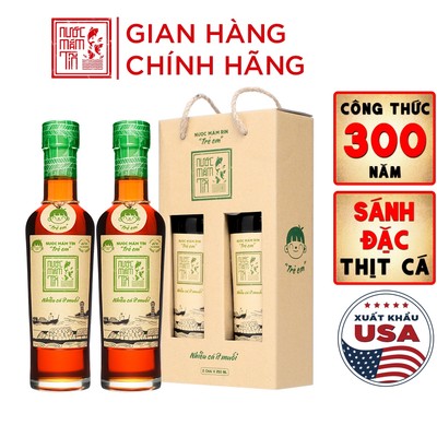 HỘP 2 Chai 42N 250ML Nước mắm Tĩn Trẻ Em Cho Bé Ăn Dặm Chai thủy tinh nhiều cá ít muối