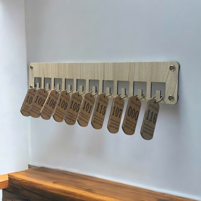 Bảng Gỗ Treo Móc Khóa - Bảng gỗ decor trang trí tường có móc treo chìa khoá 10 chìa - GXHOME