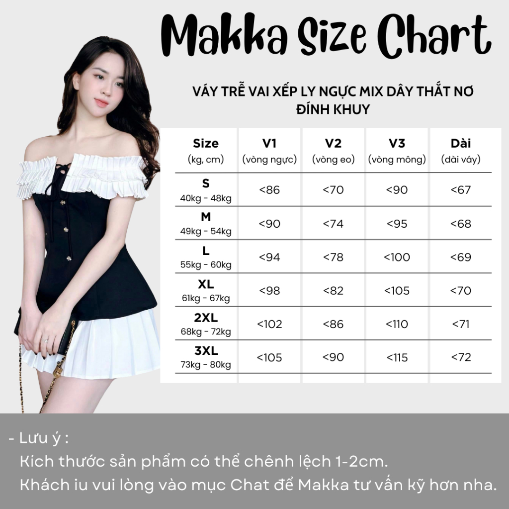 Váy nữ thiết kế MAKKA váy trễ vai xếp ly ngực mix dây thắt nơ đính khuy dáng xòe 5006 | BigBuy360 - bigbuy360.vn
