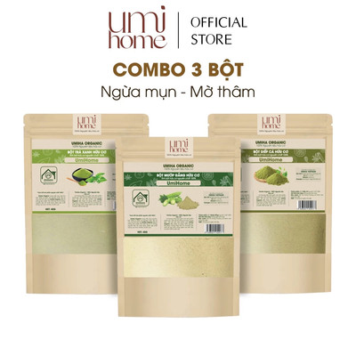 Combo 3 bột ngừa mụn và mờ thâm Umi Home gồm bột trà xanh, mướp đắng, diếp cá (40gx3)