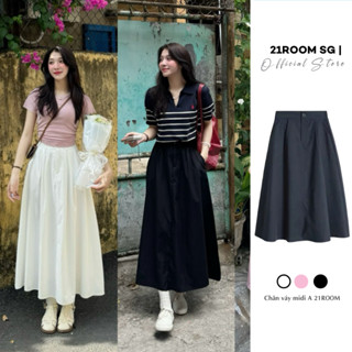 V69 [Loại 1] Chân Váy Midi Nữ Dáng Dài Xếp Ly Kaki Phong Cách Hàn Quốc 21ROOM Dễ Phối Đồ