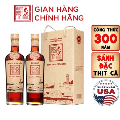 HỘP 2 CHAI Mắm Tĩn Nhãn Đỏ Độ Đạm 40N Chai Thủy Tinh 500ml/chai Rin Nguyên Chất Truyền Thống