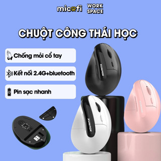 Chuột Công Thái Học Micofi, Chuột Không Dây Laptop, Mouse Silent Bluetooth 4000DPI Type-C Pin Trâu Chống Mỏi Cổ
