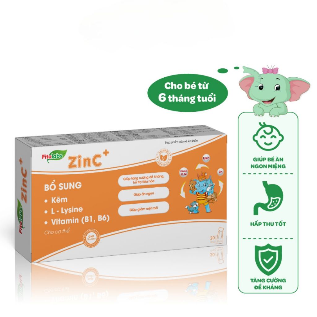 CHÍNH HÃNG | ZinC Fitolabs - Siro tăng đề kháng, hỗ trợ ăn ngon cho bé - Vị thơm ngon, dễ uống (Hộp 20 ống 10ml)