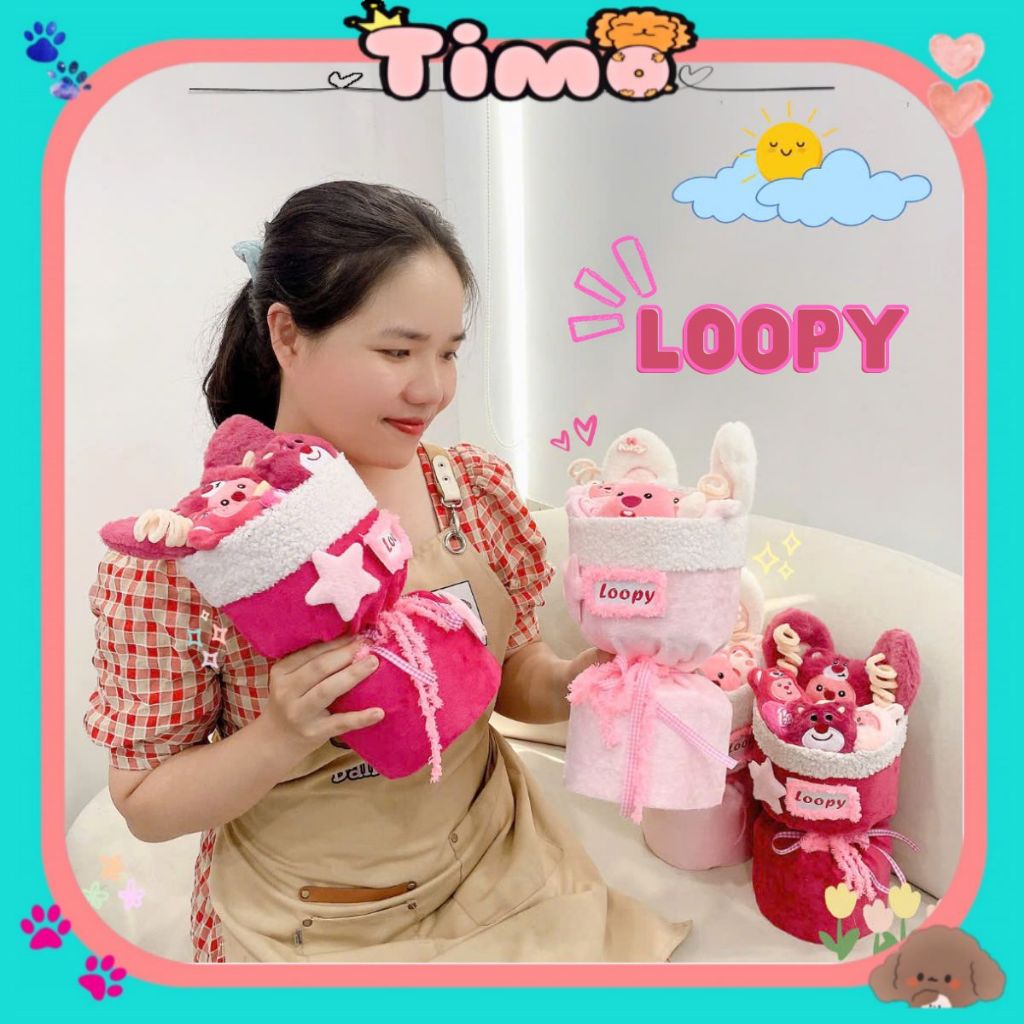 Hoa Gấu Bông Loopy Gấu Dâu To Quà Tặng Bạn Gái Thân Ý Nghĩa Timo QT32