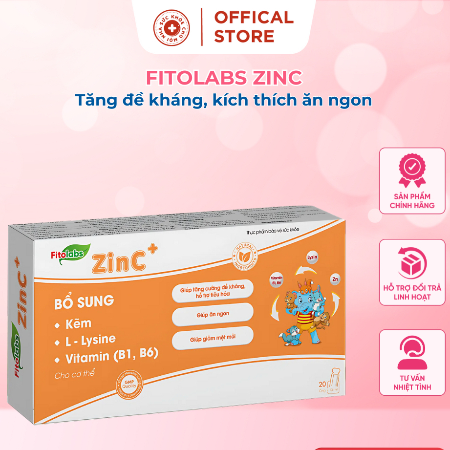 CHÍNH HÃNG | ZinC Fitolabs - Siro tăng đề kháng, hỗ trợ ăn ngon cho bé - Vị thơm ngon, dễ uống (Hộp 20 ống 10ml)