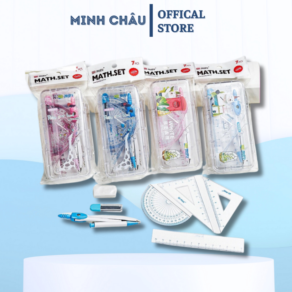 Bộ compa, eke học sinh 9008 gồm 7 món