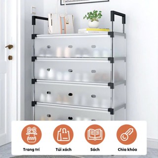  kệ để giày dép 5 tầng KHUNG INOX  tủ giá đựng giày có nắp đậy chống bụi không gỉ có thể xếp chồng 