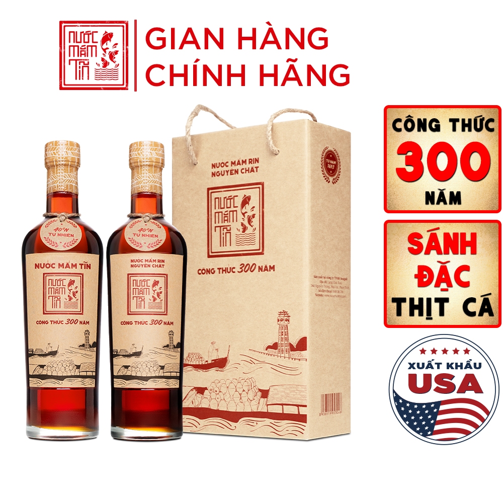 [Hộp 2 Chai] Nước Mắm Tĩn Nhãn Đỏ Độ Đạm 40N Chai Thủy Tinh 500ml Rin Nguyên Chất Truyền Thống Sạch Không Chất Bảo Quản