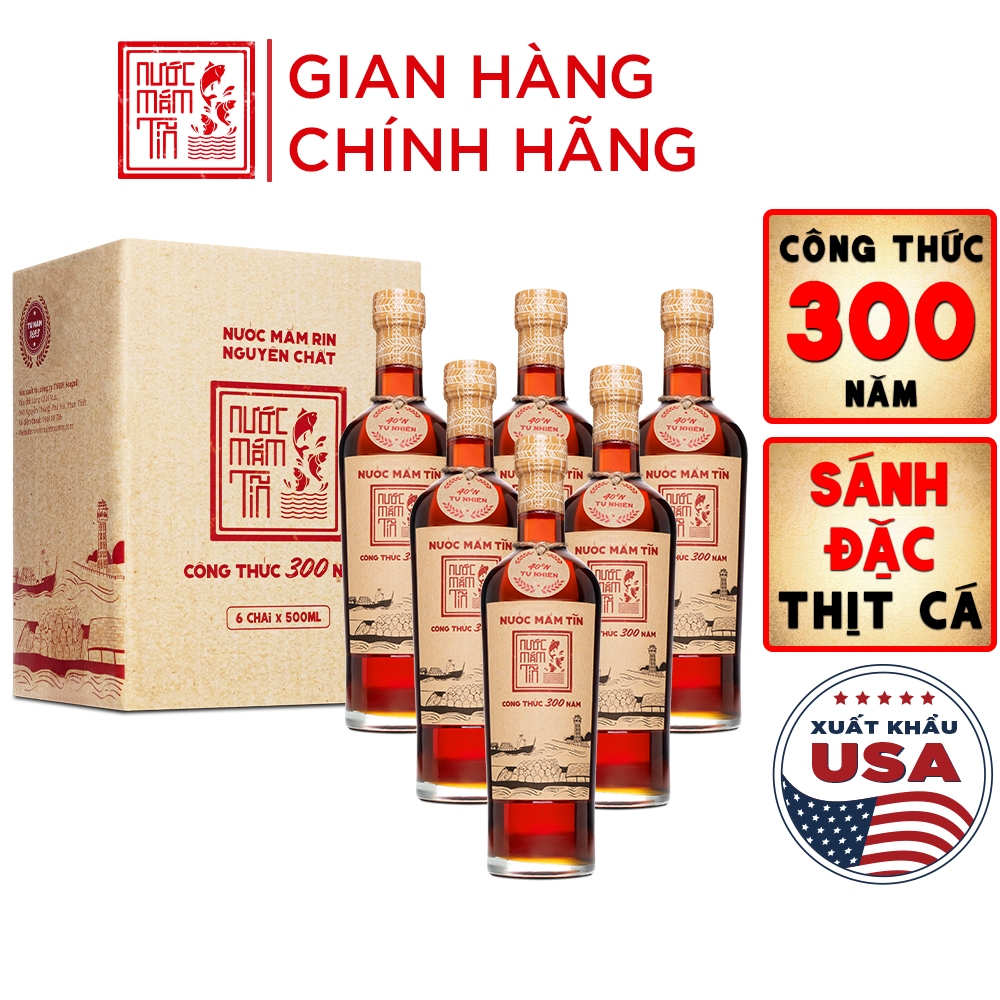 [Thùng 6 chai nước mắm ngon] Nước Mắm Tĩn cá cơm than Nhãn Đỏ Độ Đạm 40N Chai Thủy Tinh 500ml Truyền Thống Sạch