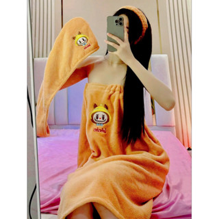 Sét-3 khăn tắm labubu dạng váy quấn thấm hút nước bộ gồm 3 món khăn quấn người khăn ủ đầu băng đô