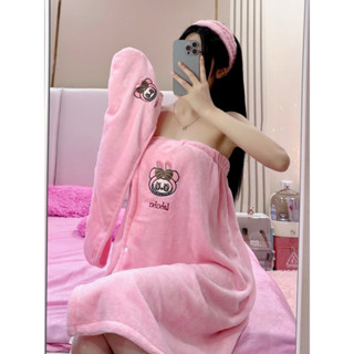 Sét 3 khăn tắm labubu dạng váy quấn thấm hút nước bộ gồm 3 món khăn quấn người khăn ủ đầu băng đô