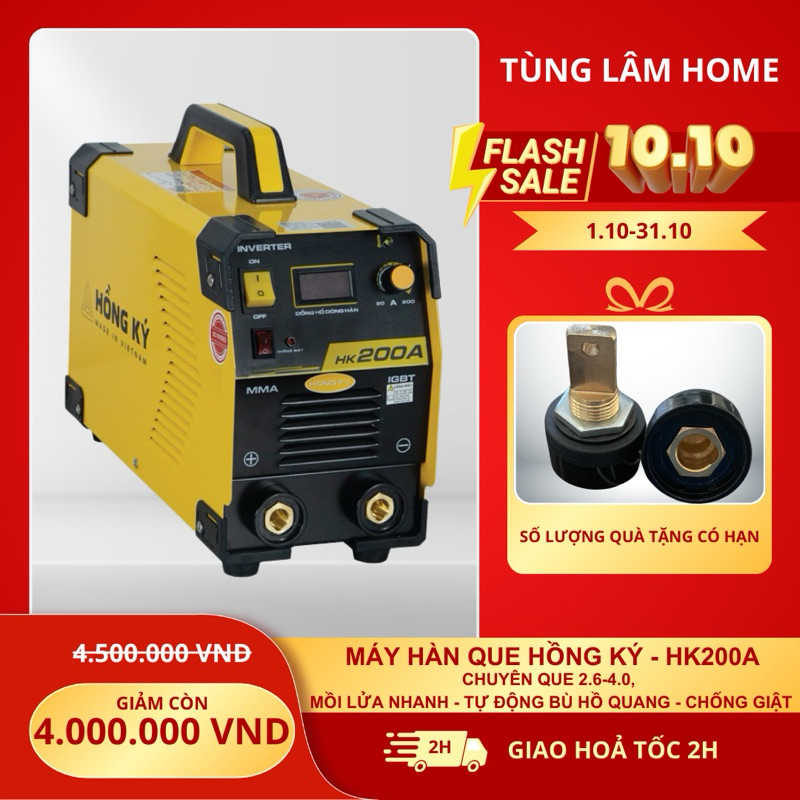 Máy hàn Hồng Ký 200A 220V - HK200A IGBT hàn que 4 ly liên tục