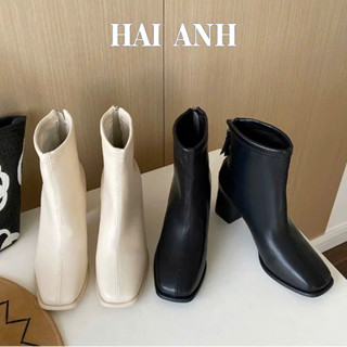  Giày Bốt Nữ Cổ Cao Đế Cao 5261 7p Lót lông Khóa Sau Boot Nữ Cổ Thấp Da PU Trơn Form Đứng - HẢI ANH SHOES 
